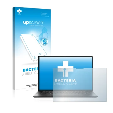 Face avant d’un emballage produit avec le logo de la marque upscreen. À côté, l’appareil Dell XPS 15 9510 Touch est représenté