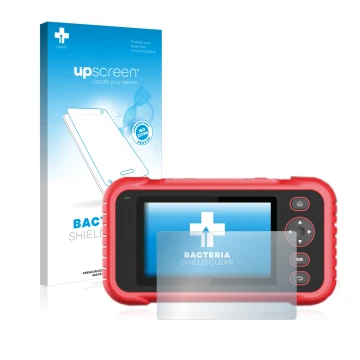 Face avant d’un emballage produit avec le logo de la marque upscreen. À côté, l’appareil Launch CRP 123 / 129 EVO est représen