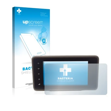 Face avant d’un emballage produit avec le logo de la marque upscreen. À côté, l’appareil Dacia Duster 2 MediaDisplay est repré