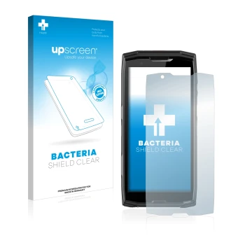 Face avant d’un emballage produit avec le logo de la marque upscreen. À côté, l’appareil Crosscall Core-X5 est représenté avec