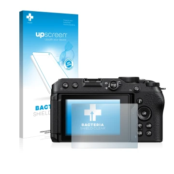 Face avant d’un emballage produit avec le logo de la marque upscreen. À côté, l’appareil Nikon Z 30 est représenté avec la pro