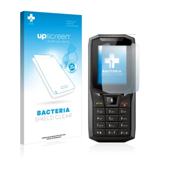 Face avant d’un emballage produit avec le logo de la marque upscreen. À côté, l’appareil Crosscall Core-S4 est représenté avec