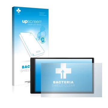 Face avant d’un emballage produit avec le logo de la marque upscreen. À côté, l’appareil Garmin dezl LGV610 est représenté ave