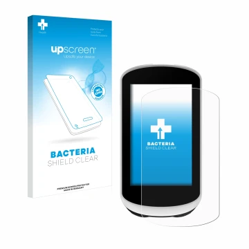 Face avant d’un emballage produit avec le logo de la marque upscreen. À côté, l’appareil Garmin Edge Explore 2 est représenté 