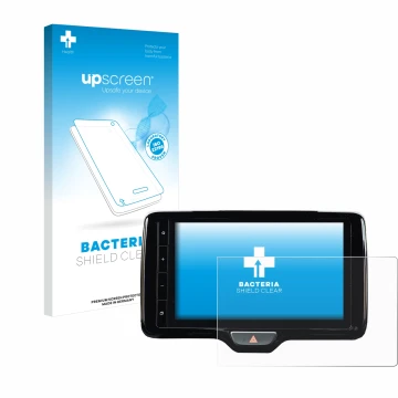 Face avant d’un emballage produit avec le logo de la marque upscreen. À côté, l’appareil Toyota Yaris Cross 2021 Smart Connect