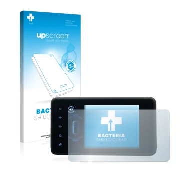 Face avant d’un emballage produit avec le logo de la marque upscreen. À côté, l’appareil Dacia Jogger 2022 Media Display 8