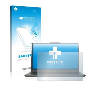 Face avant d’un emballage produit avec le logo de la marque upscreen. À côté, l’appareil Fujitsu Lifebook U7411 est représenté