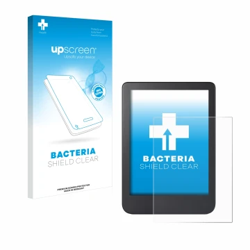 Face avant d’un emballage produit avec le logo de la marque upscreen. À côté, l’appareil Kobo Clara 2E est représenté avec la 