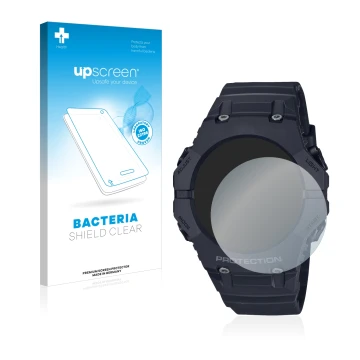 Face avant d’un emballage produit avec le logo de la marque upscreen. À côté, l’appareil Casio G-Shock GA-B001 est représenté 