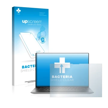 Face avant d’un emballage produit avec le logo de la marque upscreen. À côté, l’appareil Dell XPS 15 9520 Touch est représenté