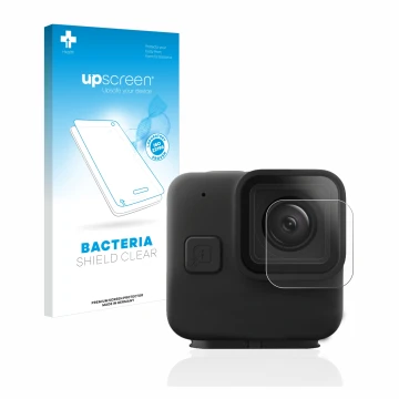 Face avant d’un emballage produit avec le logo de la marque upscreen. À côté, l’appareil GoPro Hero 11 mini Lentille (Caisse) 