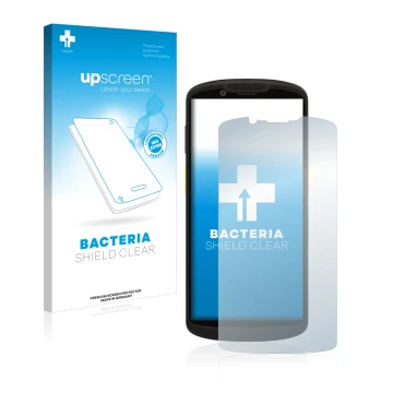 Face avant d’un emballage produit avec le logo de la marque upscreen. À côté, l’appareil Zebra TC58 est représenté avec la pro