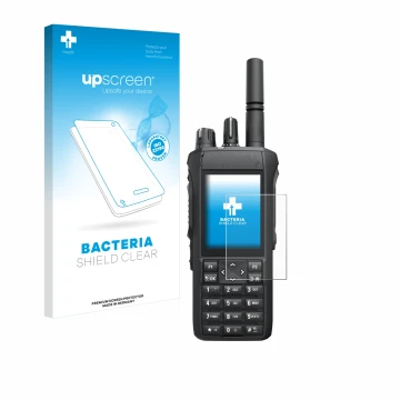 Face avant d’un emballage produit avec le logo de la marque upscreen. À côté, l’appareil Motorola R7 est représenté avec la pr