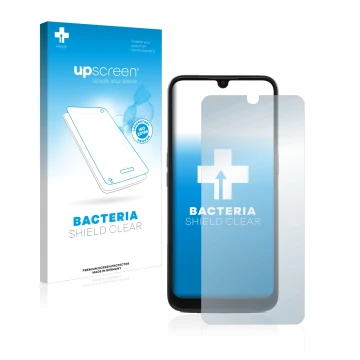 Face avant d’un emballage produit avec le logo de la marque upscreen. À côté, l’appareil Doro 8100 PLUS est représenté avec la