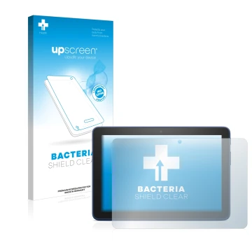 Face avant d’un emballage produit avec le logo de la marque upscreen. À côté, l’appareil Amazon Fire HD 8 2022 est représenté 