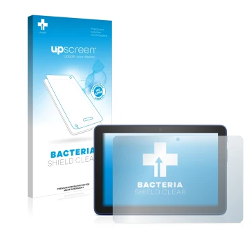 Face avant d’un emballage produit avec le logo de la marque upscreen. À côté, l’appareil Amazon Fire HD 8 Plus 2022 est représ