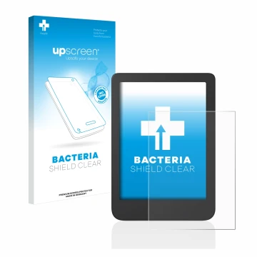 Face avant d’un emballage produit avec le logo de la marque upscreen. À côté, l’appareil Tolino Shine 4 est représenté avec la