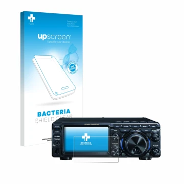 Face avant d’un emballage produit avec le logo de la marque upscreen. À côté, l’appareil Yaesu FT-710 est représenté avec la p