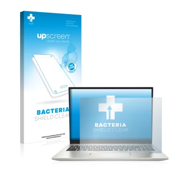 Face avant d’un emballage produit avec le logo de la marque upscreen. À côté, l’appareil MSI Prestige 16 est représenté avec l