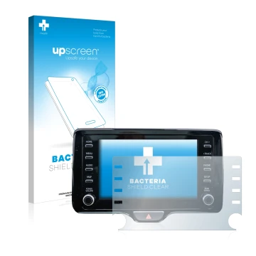 Face avant d’un emballage produit avec le logo de la marque upscreen. À côté, l’appareil Toyota Yaris Cross 8