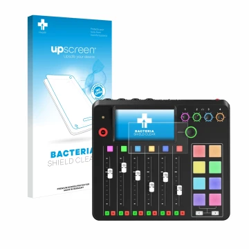 Face avant d’un emballage produit avec le logo de la marque upscreen. À côté, l’appareil Rode Rodecaster Pro II est représenté