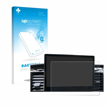 Face avant d’un emballage produit avec le logo de la marque upscreen. À côté, l’appareil Ford Transit SYNC 4 est représenté av