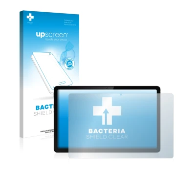 Face avant d’un emballage produit avec le logo de la marque upscreen. À côté, l’appareil realme Pad 10.4