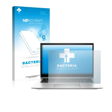Face avant d’un emballage produit avec le logo de la marque upscreen. À côté, l’appareil HP EliteBook x360 1040 G9 est représe