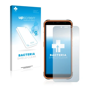 Face avant d’un emballage produit avec le logo de la marque upscreen. À côté, l’appareil Ulefone Power Armor 16 Pro est représ