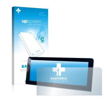 Face avant d’un emballage produit avec le logo de la marque upscreen. À côté, l’appareil MG 4 est représenté avec la protectio