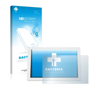 Face avant d’un emballage produit avec le logo de la marque upscreen. À côté, l’appareil WetterOnline Home 3 est représenté av