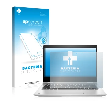 Face avant d’un emballage produit avec le logo de la marque upscreen. À côté, l’appareil HP ProBook x360 435 G9 est représenté