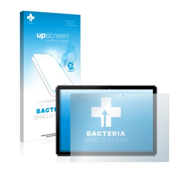 Face avant d’un emballage produit avec le logo de la marque upscreen. À côté, l’appareil Pritom M10 10.1