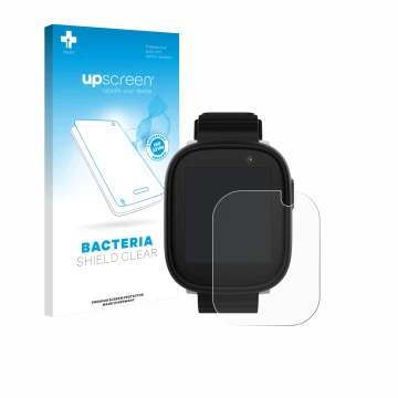 Face avant d’un emballage produit avec le logo de la marque upscreen. À côté, l’appareil Xplora X6 Play 2022 (1ère génération)