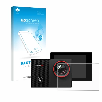Face avant d’un emballage produit avec le logo de la marque upscreen. À côté, l’appareil Akaso EK7000 Pro est représenté avec 