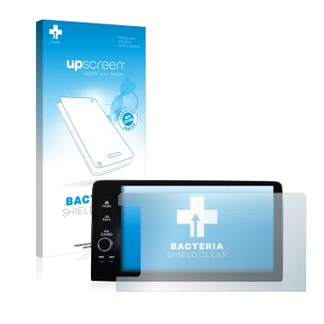 Face avant d’un emballage produit avec le logo de la marque upscreen. À côté, l’appareil Honda HR-V 2022 Navigationssystem con