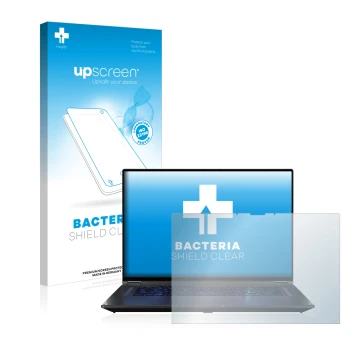 Face avant d’un emballage produit avec le logo de la marque upscreen. À côté, l’appareil ASUS ROG Flow X16 est représenté avec