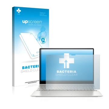 Face avant d’un emballage produit avec le logo de la marque upscreen. À côté, l’appareil HP Envy x360 2-in-1 15-ew est représe
