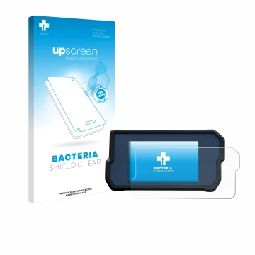 Face avant d’un emballage produit avec le logo de la marque upscreen. À côté, l’appareil KTM 390 Duke 2019 est représenté avec