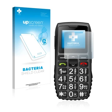 Face avant d’un emballage produit avec le logo de la marque upscreen. À côté, l’appareil artfone C1 + est représenté avec la p