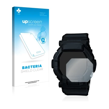 Face avant d’un emballage produit avec le logo de la marque upscreen. À côté, l’appareil Casio G-Shock GD350 est représenté av