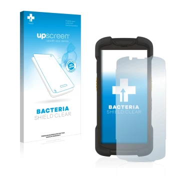 Face avant d’un emballage produit avec le logo de la marque upscreen. À côté, l’appareil Zebra TC73 est représenté avec la pro