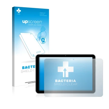 Face avant d’un emballage produit avec le logo de la marque upscreen. À côté, l’appareil Peaq PET 1008 est représenté avec la 