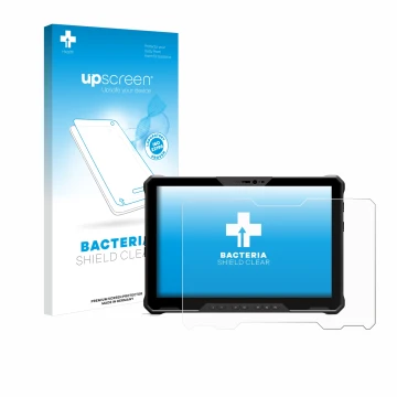 Face avant d’un emballage produit avec le logo de la marque upscreen. À côté, l’appareil Dell Latitude 7230 Rugged Extreme est