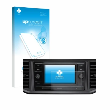 Face avant d’un emballage produit avec le logo de la marque upscreen. À côté, l’appareil Volkswagen Crafter Composition Colour
