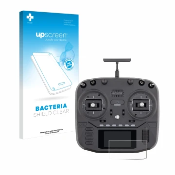 Face avant d’un emballage produit avec le logo de la marque upscreen. À côté, l’appareil Radiomaster Boxer est représenté avec