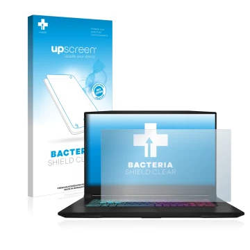 Face avant d’un emballage produit avec le logo de la marque upscreen. À côté, l’appareil MSI Katana 17 B13V est représenté ave