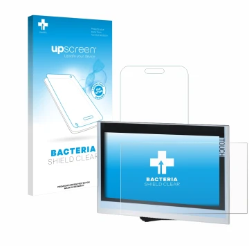 Face avant d’un emballage produit avec le logo de la marque upscreen. À côté, l’appareil Siemens Simatic HMI TP1900 Comfort es