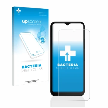 Face avant d’un emballage produit avec le logo de la marque upscreen. À côté, l’appareil Nokia C22 est représenté avec la prot