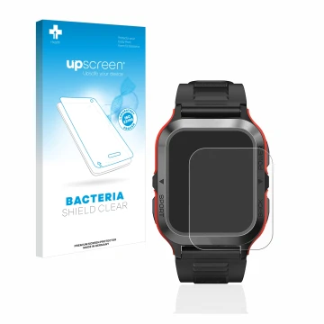 Face avant d’un emballage produit avec le logo de la marque upscreen. À côté, l’appareil Kospet Tank M2 est représenté avec la